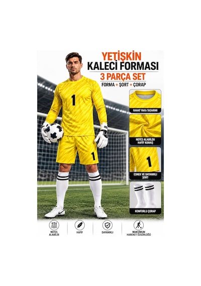Yenteks Kaleci Forması Dijital Baskılı Uzun Kol Sarı Renk Yetişkin Kaleci Forması Sarı Sarı