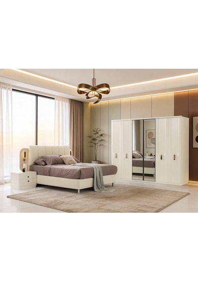 Grand Tamamı Mdf 6 Membranlı Kapaklı Reflekte Camlı Gardırop Dolap Beyaz
