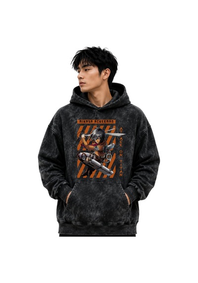 Sevbano Mikasa Ackerman Attack On Titan Anime Baskılı Unisex Oversize Yık Siyah