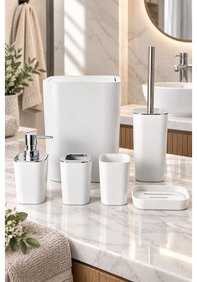 Velvet 6 Parça Banyo Seti Beyaz
