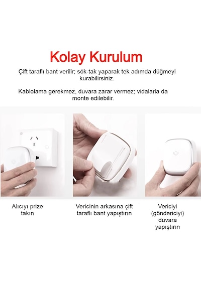 Kablosuz Kapı Zili Seti Ip44 Su Geçirmez, 2 Alıcı, 38 Melodi, Kolay Montaj, 433mhz