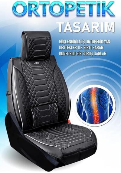 Tr Ford Kuga İle Uyumlu 2+1 Parçalı Lüx Deri Oto Koltuk Kılıfı Ön Arka Takım Royal Siyah Beyaz Genel