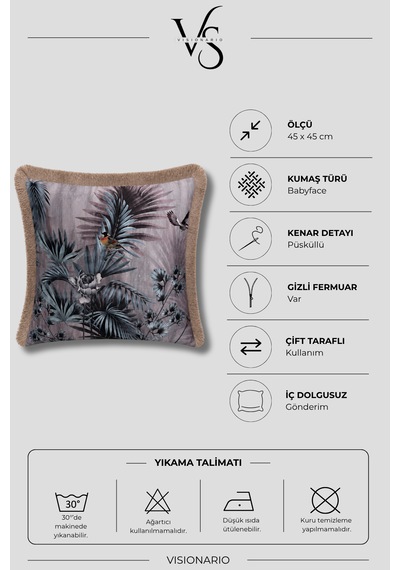Tropikal Botanik Desenli Püsküllü Babyface Dokuma Kırlent Kılıfı Çok Renkli