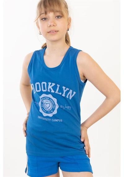 Brz Kids Baskılı Kız Çocuk Sıfır Kol T-shirt-mavi Mavi