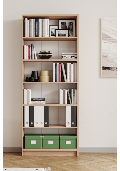 Bili Kitaplık 5 Raflı Geniş Çok Amaçlı Ofis Salon Kitap Dosya Rafı Meşe Meşe