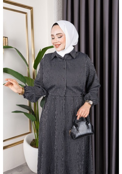 Hira Life Fashion Kadın Siyah Tesettür Giyim Gömlek Detaylı Çizgili Viskon Kıraş Elbise İkili Takım Siyah Siyah Hira Life Fashion Kadın Siyah Tesettür Giyim Gömlek Detaylı Çizgili Viskon Kıraş Elbise İkili Takım Siyah Siyah