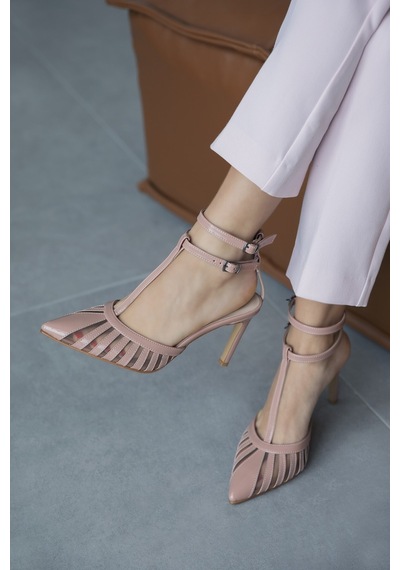 Fileli Stiletto Topuklu Kadın Ayakkabı 8,5 Cm Pembe