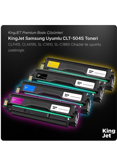 Kingjet Samsung Uyumlu Clt-k504s Standart Kapasiteli 4 Renk Takım Çipli  Uyumlu Toner