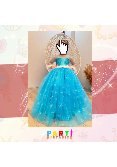 Parti Selesi Frozen Elsa Askılı Kostüm Mavi