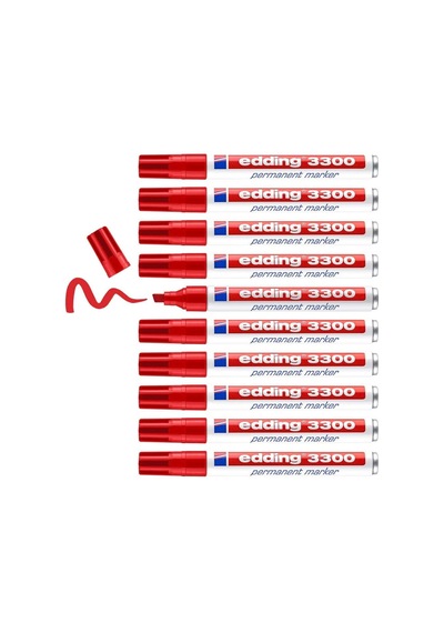 3300 Permanent Markör - Kırmızı - 10 Kalem - 1-5 Mm Kesik Uçlu