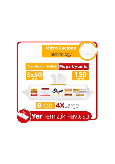 Sleepy Easy Clean Arap Sabunu Katkılı Mopa Uyumlu Yer Temizlik Havlusu&Mendili 3x50 (150 Yaprak)