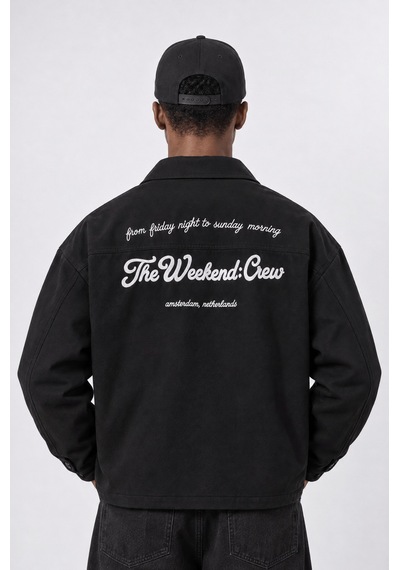 Respire Erkek Crew Nakış Detaylı Oversize Ceket Siyah