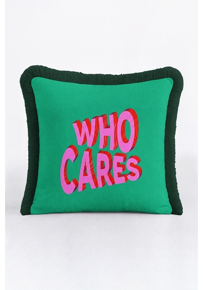 Who Cares Yazılı Pop Art Saçaklı Yastık Kılıfı - Slogan Temalı Yeşil Siyah Püsküllü Kırlent Kılıfı Serin Yörünge Aura Who Cares Yazılı Pop Art Saçaklı Yastık Kılıfı - Slogan Temalı Yeşil Siyah Püsküllü Kırlent Kılıfı Serin Yörünge Aura