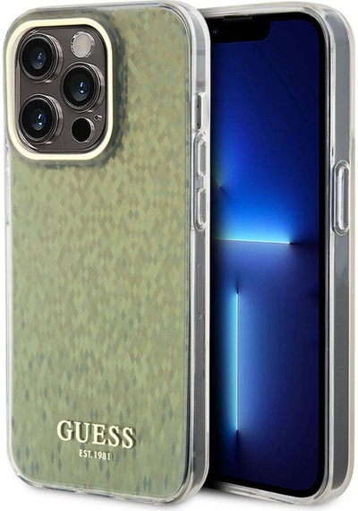Apple Uyumlu iPhone 15 Pro Kılıf Guess Lisanslı Yazı Logolu Mirror Disco Kapak