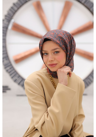 Silk Home Soft Eşarp 73077-19 Arlak Turuncu, Petrol Yeşili, Kiremit Bordo