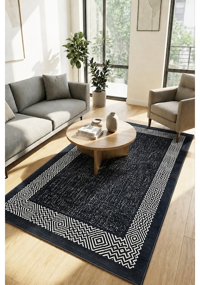 Connexion Makinede Yıkanabilir Kaymaz Taban Leke Tutmaz Dijital Salon Halısı Mutfak Halısı Ve Yolluk Siyah