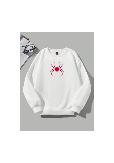 Tarzsokak Coolane Bol Örümcek Desenli Sweatshirt Beyaz