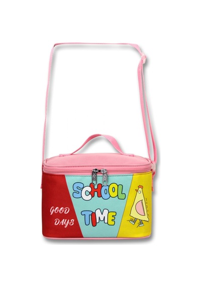 Cennec Kız Çocuk Isı Yalıtımlı School Time Baskılı Pembe - Yeşil Okul Beslenme Çantası - 6070 Kırmızı - Pembe