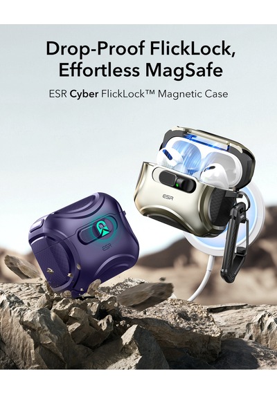 Apple AirPods Uyumlu Pro 3 2025 Cyber Flicklock Manyetik Kılıf Mor