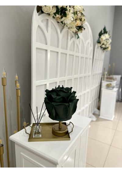 Dekor Yapay Eva Gül Kablosuz Masa Lambası Üst Yeşil-alt Eskitme Gold 9v Pil 75-90 Saat