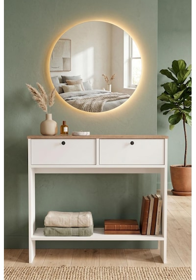 Robin Home Led Aynalı Dresuar Kapaklı Ahşap Ayaklı 90cm Sepet-beyaz