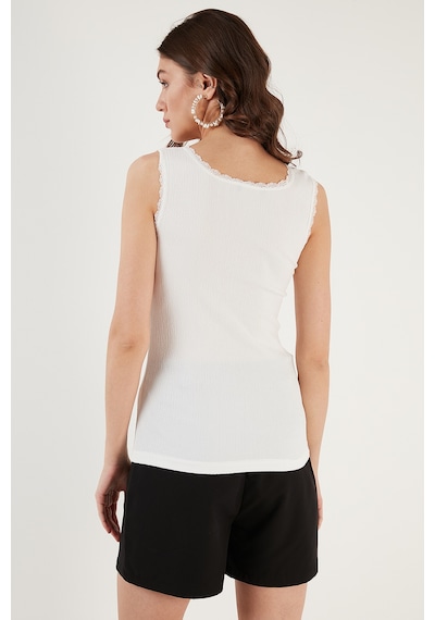 Lela Slim Fit Kalın Dantelli Kare Yaka Bürümcük 2'Li Paket Bayan Atlet 5864979S2 Ekru-Ekru