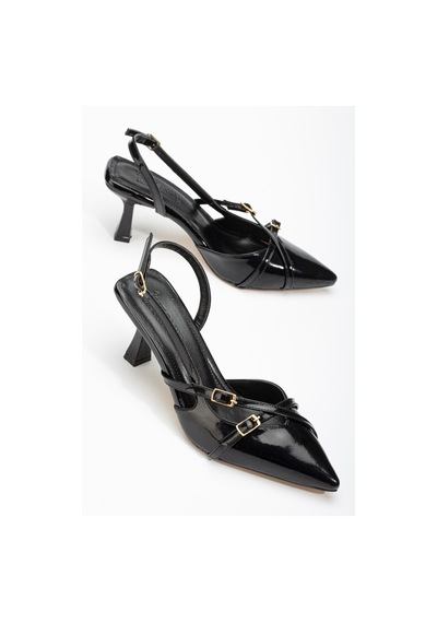 Aymood St-005 Siyah Rugan Günlük 7 Cm Topuklu Ayakkabı Siyah