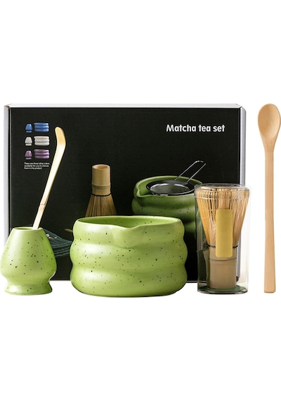 Seremoniye Uygun 5 Parça Matcha Seti Bambu Çırpıcı, Seramik Kase Ve Kaşık İle Çay Ritüeli Yeşil