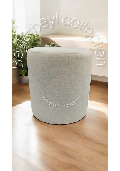 Puf ,krem Keten Kumaş ,makyaj Pufu Puf Sandalye Ayak Uzatma Pufu 45 Cm Yükseklik Ekrubb