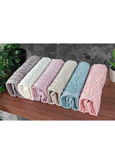 Çınar Jakarlı 6 Lı Kadife Pamuklu El Ve Yüz Havlu Seti 30x50 Cm - 00434- Karışık Renkli Çok Renkli