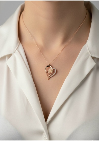 Çekirdekjewelry 925 Ayar Gümüş Kalbimin Beyaz Gülü Kolye Pembe