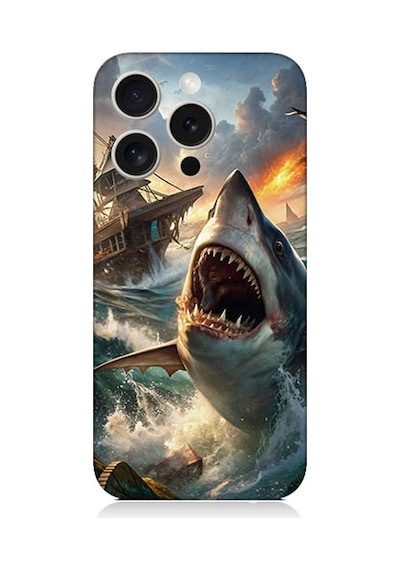 Apple Uyumlu iPhone 15 Pro Köpekbalığı Saldırısı Desenli Silikon Kılıf Silikon