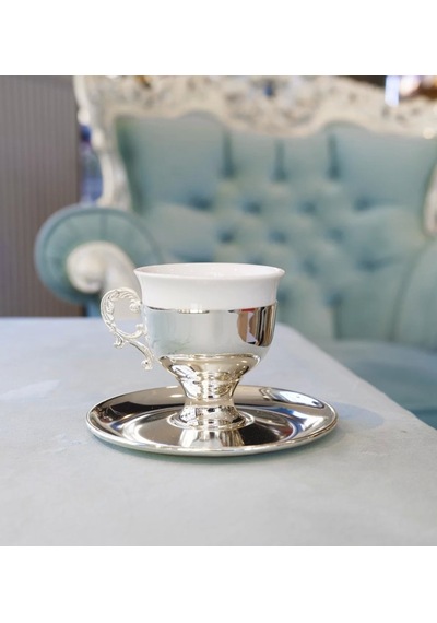 Gümüş Kaplama Sade Kulplu Fincan Seti