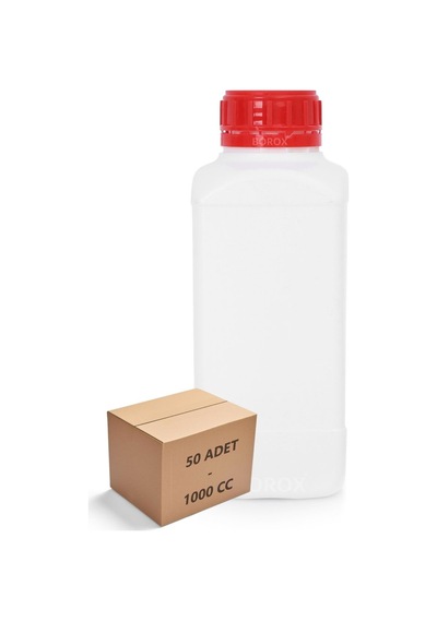 Borox Plastik Kare Kırmızı Kilit Kapaklı Numune Şişe 50 x 1 L