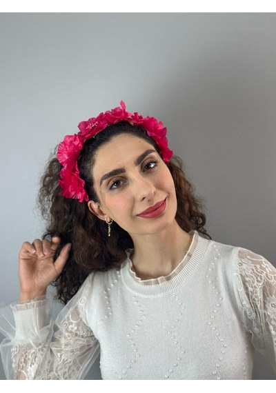 Kabartma Çiçekli Kadın Taç Saç Aksesuarı Pembe