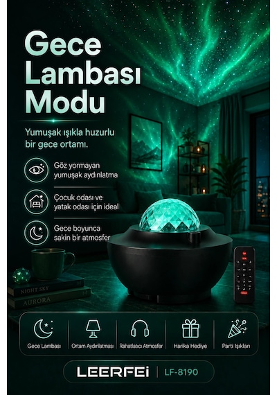 Parti Işığı Özellikli Galaksi Projeksiyon Lambası Kumandalı Gece Aydınlatması