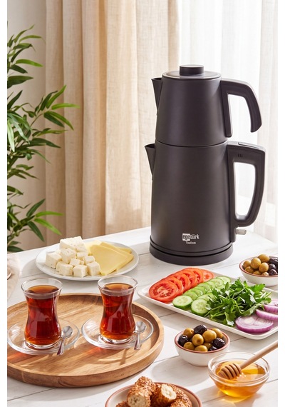 Egetürk Teadem 2000w Elektrikli Çay Makinesi, Çaycı 1.7l Su Isıtıcısı .2l Demlik Paslanmaz Çelik Siyah
