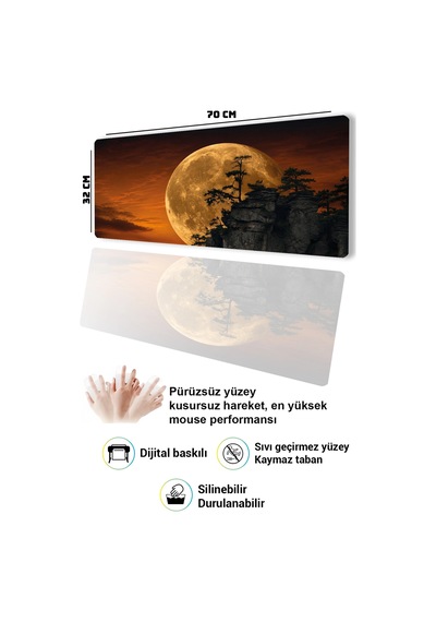 Sonictouch Klavye Mousepad 32x70cm Dikişsiz Pürüzsüz Sıvı Geçirmez Kaymaz Taban Kehribar Ay