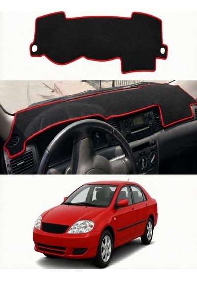 Toyota - Corolla 2000-2006 Uyumlu Torpido Koruma Kılıfı - Kırmızı Şeritli