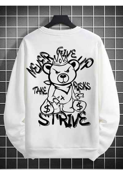 Plus Bear And Slogan Graphic Sweatshirt Beyaz Beyaz