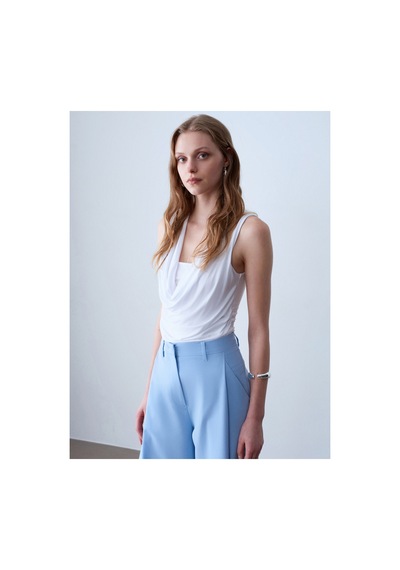 Dilvin 32895 Degaje Yaka Top Beyaz