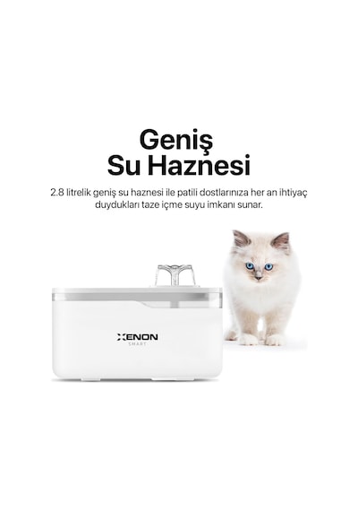 Xenon Smart Kedi Su Pınarı | Ultra Sessiz, Wifi, Akıllı, Otomatik, Su Çeşmesi (Şeffaf - X8650)