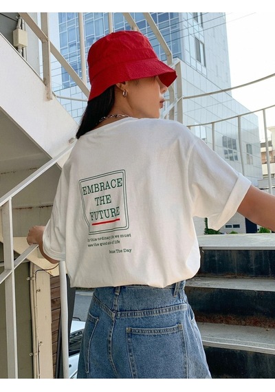 The Future T-shirt - Beyaz Oversize Baskılı Bisiklet Yaka Beyaz