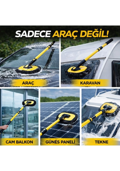 Polham Yedek Bezli 100cm Uzayabilen Teleskopik Saplı Kuru Islak Araç Temizleme Fırçası, İz Ve Çizik Bırakmaz