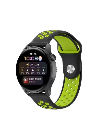 Watch 20mm Spor Delikli Kordon - Siyah-yeşil Ahşap