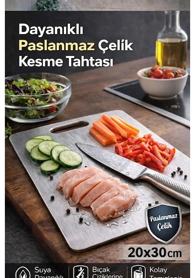 Kesme Çelik Tahtası Paslanmaz Çelik Metal Tezgah Koruyucu Hamur Açma Tezgahı 20x30 Cm Metalik