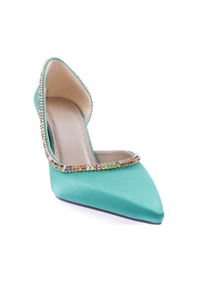 Dgn 1328 Kadin Transparan Detayli Stiletto 1328-2150-R12562 Yeşil Saten