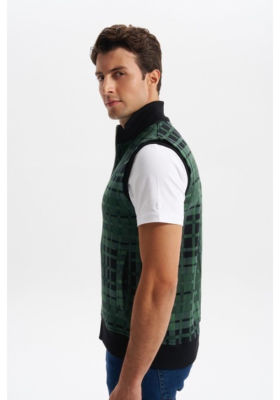 AR-MA Arma Erkek Slim Fit Örme Desenli 3 İplik Şardonlu Dik Yaka Yelek %70 Pamuk %30 Polyester Y6sso9490 Yeşil