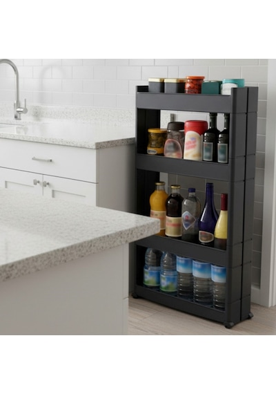 Technow Motek Sr-04 Tekerlekli Plastik,mutfak,banyo Rafı 4 Katlı Organizer Antrasit Antrasit