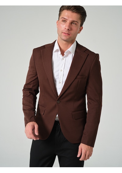 Bonesti Erkek Slim Fit Blazer Ceket Kahverengi Koyu Kahve